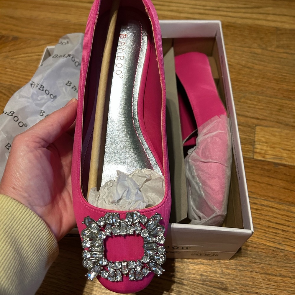 BAMBOO Fuchsia Crystal Embellished Heels